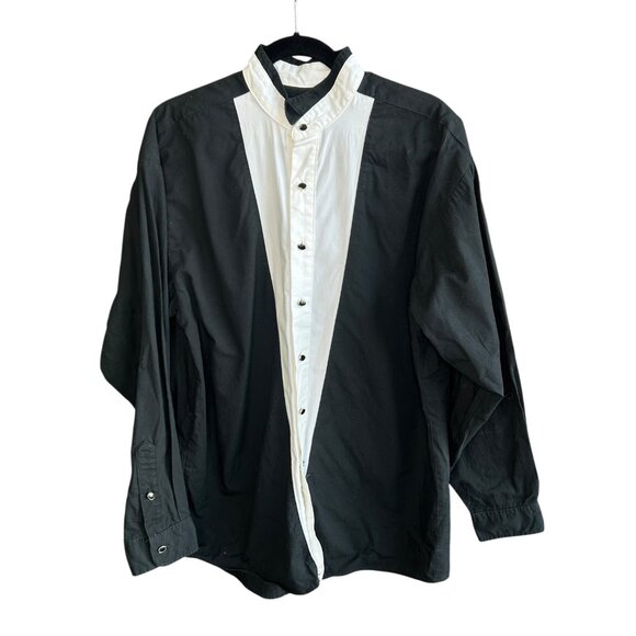 Brooks and Dunn Vintage 90s Western Pearl Snap Black and White Shirt Size 16.5/3 - Picture 1 of 8